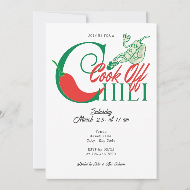 Invitación La parrilla y el niño Fiesta Chili Cocinan la amis (Anverso)