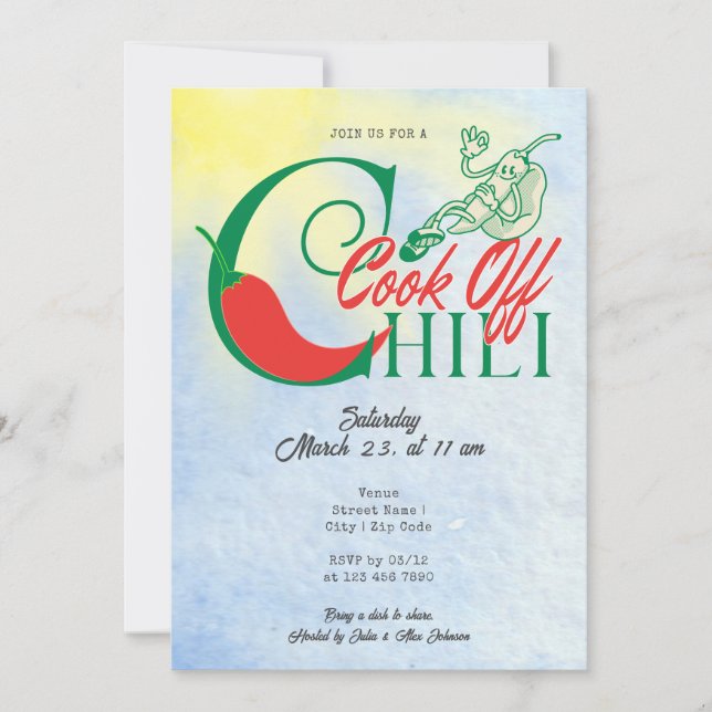 Invitación La parrilla y el niño Fiesta Chili Cocinan la amis (Anverso)