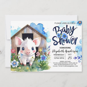 Invitación La peculiar granja Pig's Country Farm Blue Baby Sh