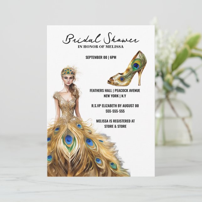 Invitación La pelota de plumas de pavo real hizo que la novia (Anverso de pie)