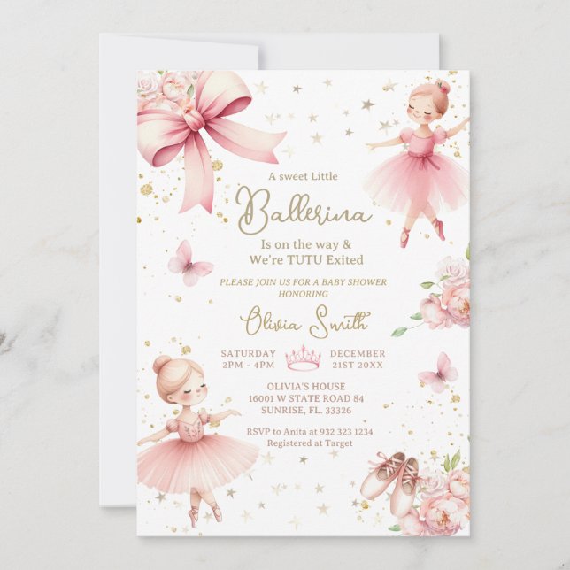 Invitación La Pequeña Ballerina Rosa Está En Camino De Baby S (Anverso)