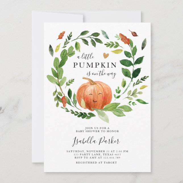 Invitación La pequeña calabaza de Baby Shower cae en la veget (Anverso)