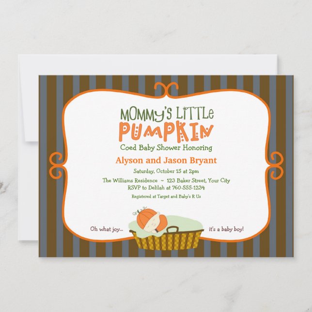 Invitación La pequeña calabaza de mamá en Baby Shower (Anverso)