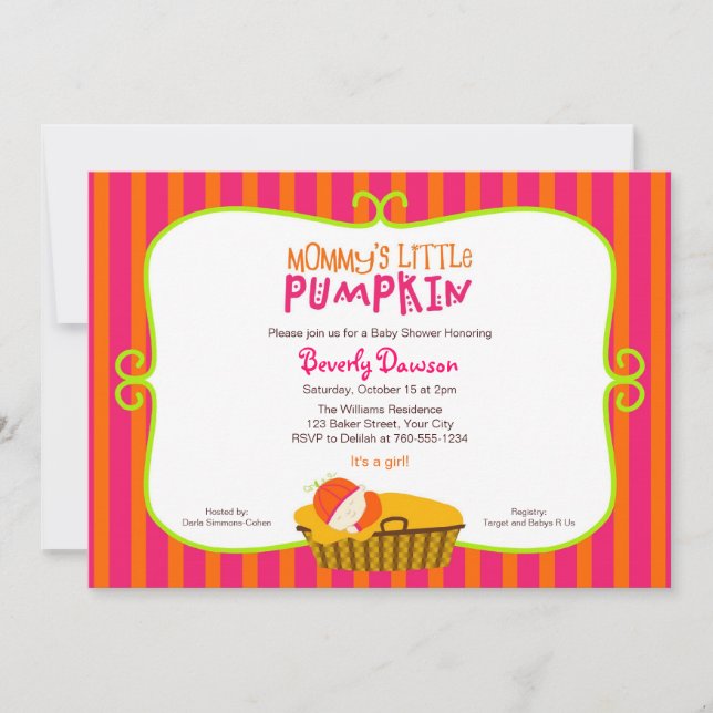 Invitación La pequeña calabaza de mami rosa y Naranja en Baby (Anverso)