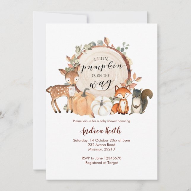 Invitación La pequeña calabaza de Woodland está en camino a B (Anverso)