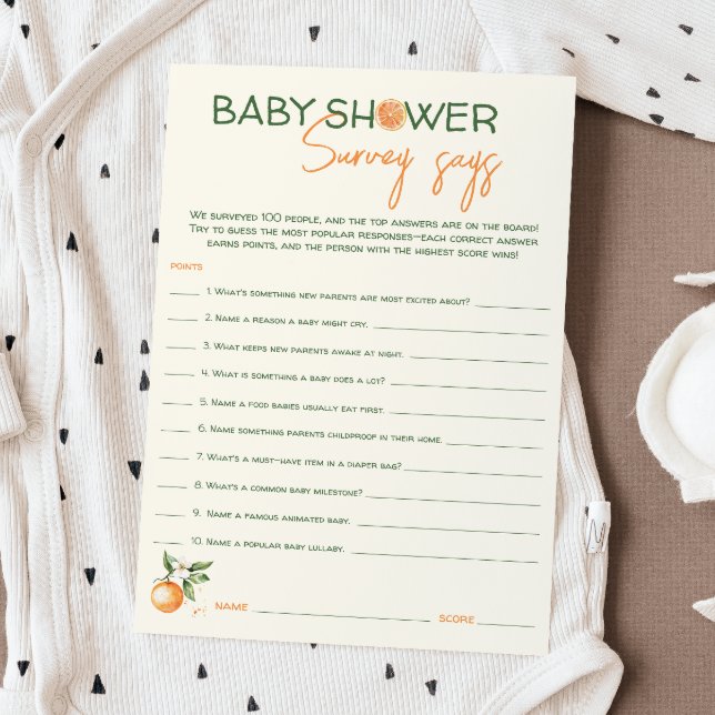 Invitación La pequeña encuesta de Baby Shower de Cutie Citrus (Subido por el creador)