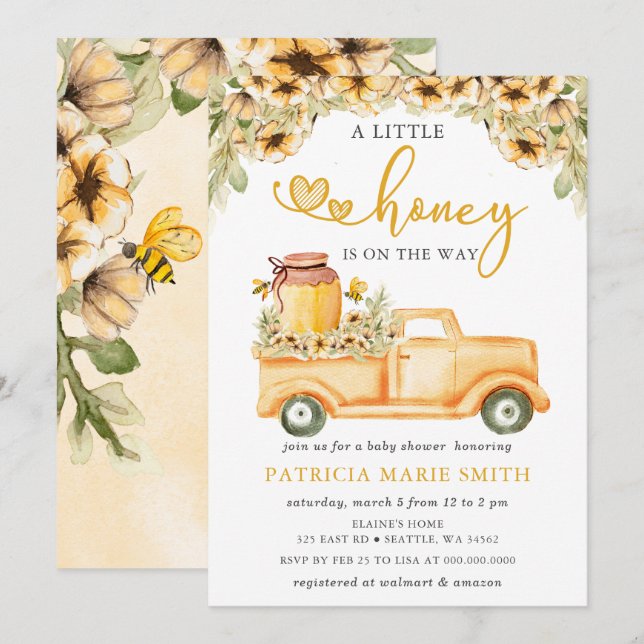 Invitación La Pequeña Miel Está En Camino De La Baby Shower D (Anverso / Reverso)