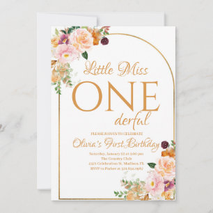 Invitación La Pequeña Miss Onemaravillosas Flores De Boho Cum