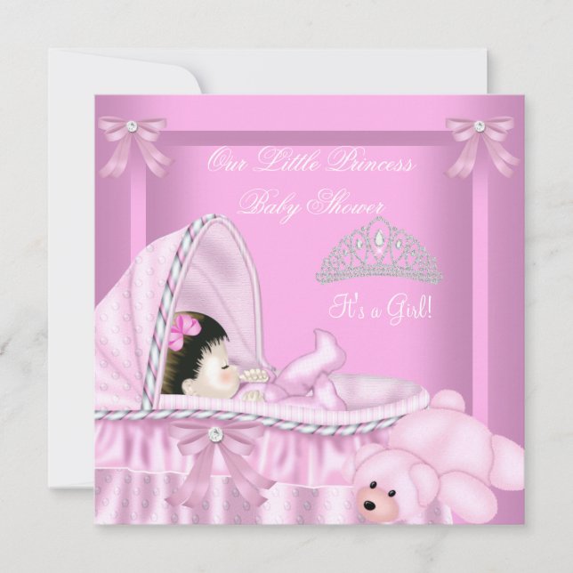 Invitación La pequeña princesa Chica Baby Shower Pink Bassine (Anverso)