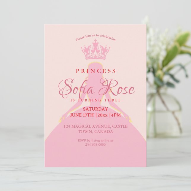 Invitación La pequeña princesa corona el cumpleaños rosado de (Anverso de pie)
