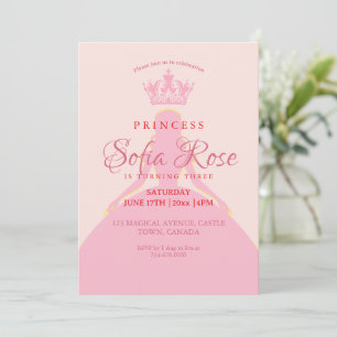 Invitación La pequeña princesa corona el cumpleaños rosado de