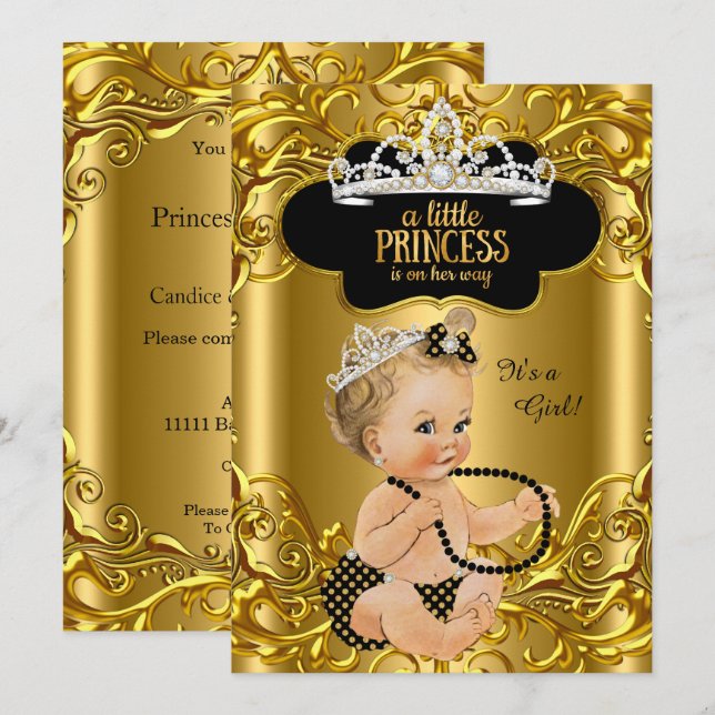 Invitación La pequeña princesa está en camino a Baby Shower B (Anverso / Reverso)