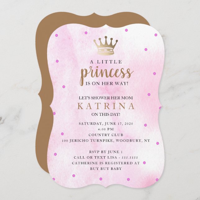 Invitación ¡La pequeña princesa está en camino! Baby Shower r (Anverso / Reverso)