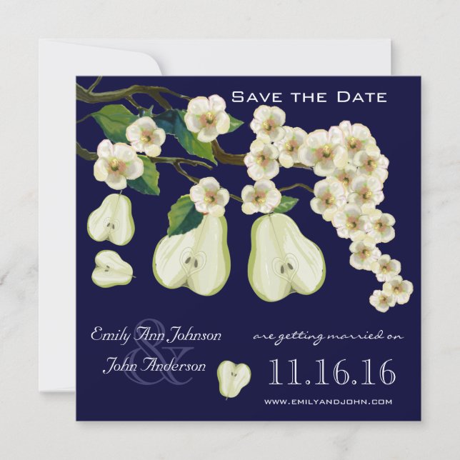 Invitación La perfecta pera floreciendo rama Save the Date (Anverso)
