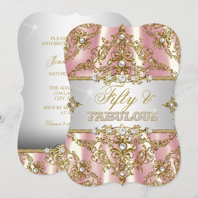 Invitación La Perla Rosa de Oro Damasco Cincuenta y Fabuloso (Anverso / Reverso)