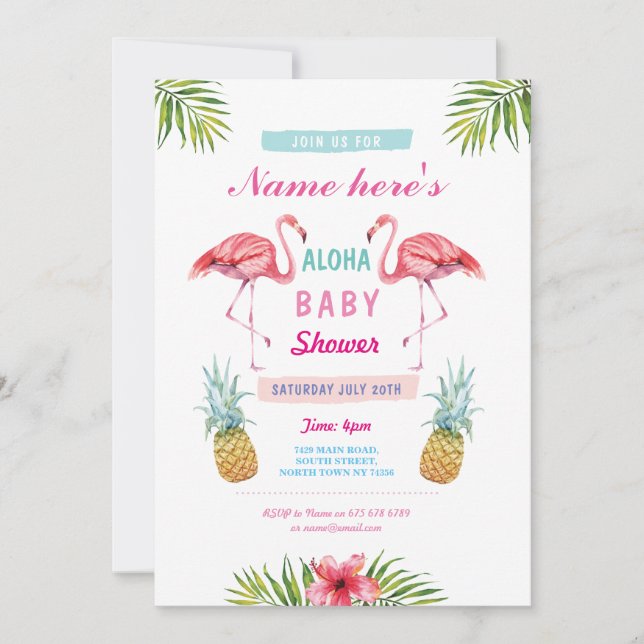 Invitación La piña Laua del flamenco de Baby Shower de la (Anverso)