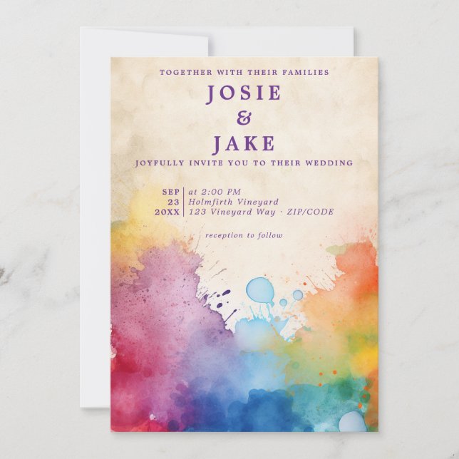 Invitación La pintura colorida salpica boda divertido (Anverso)