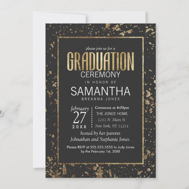 Invitación La pintura del oro salpica ceremonia de graduación (Anverso)