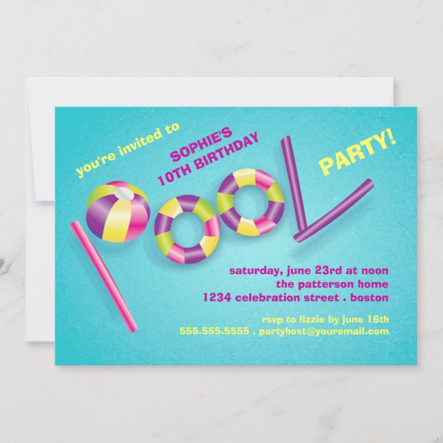 Invitación La piscina de la fiesta en la piscina juega la (Anverso)