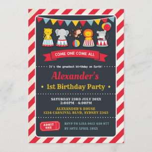 Invitación La pizarra del cumpleaños de los animales de circo