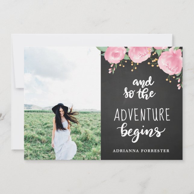 Invitación La pizarra la aventura comienza la foto graduada (Anverso)