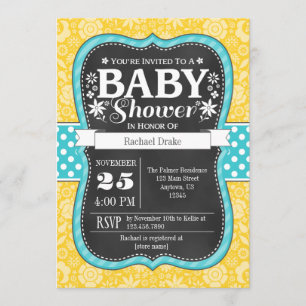 Invitación La pizarra verde azulada amarilla Baby Shower
