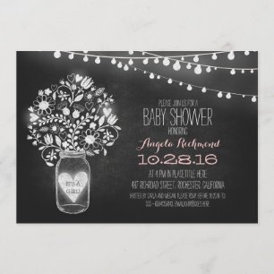 Invitación la pizarra y las luces Baby Shower del tarro de
