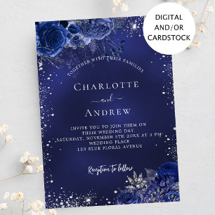 Invitación La plata azul de la marina destella boda floral