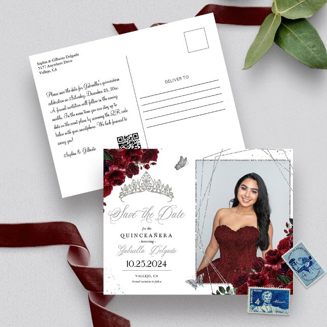Invitación La Plata Borgoña Quinceañera Salva La Foto De La F (Subido por el creador)