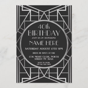 Invitación la plata de Gatsby del cumpleaños del art déco de