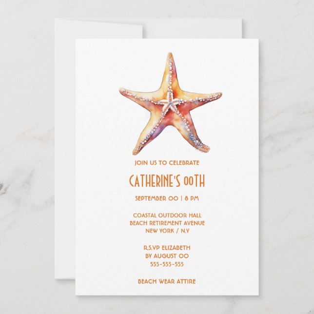 Invitación La playa blanca de coral de Starfish (Anverso)