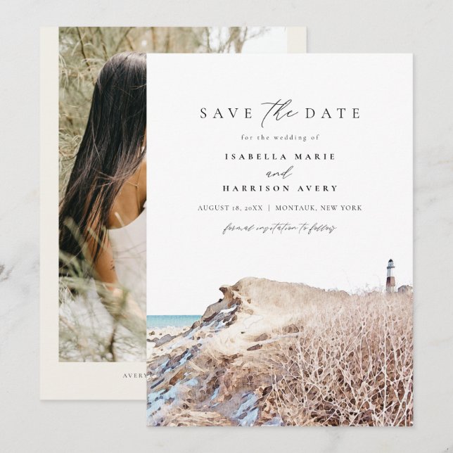 Invitación La playa de acuarela de MONTAUK en NUEVA YORK (Anverso / Reverso)