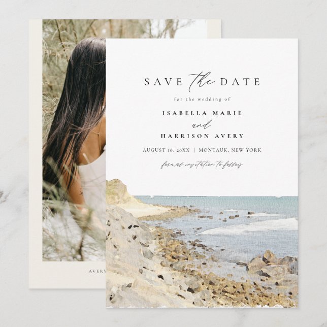 Invitación La playa de acuarela de MONTAUK en NUEVA YORK (Anverso / Reverso)