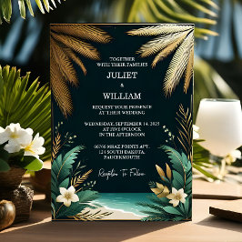 Invitación La Playa De Las Palmeras De Wreath, Verde Y Boda D