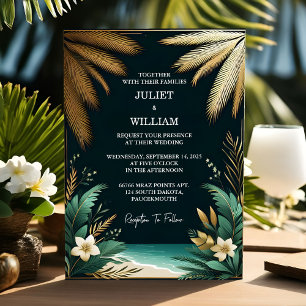 Invitación La Playa De Las Palmeras De Wreath, Verde Y Boda D