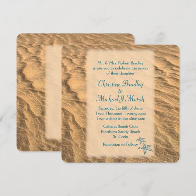 Invitación La playa de Starfish Verde azulada y Boda de arena (Anverso / Reverso)