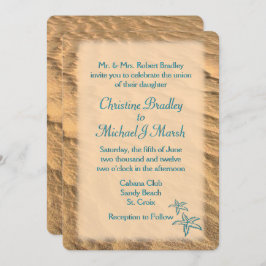 Invitación La playa de Starfish Verde azulada y Boda de arena
