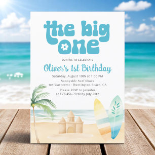 Invitación La playa de Surfboard de primer cumpleaños de Big 