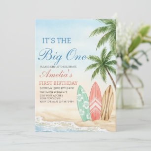 Invitación La Playa de The Big One Surf cumpleaños 1