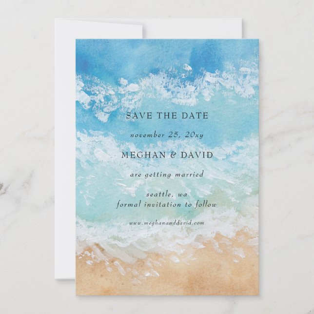 Invitación La playa de veraneo con acuarela rusa salva la fec (Anverso)