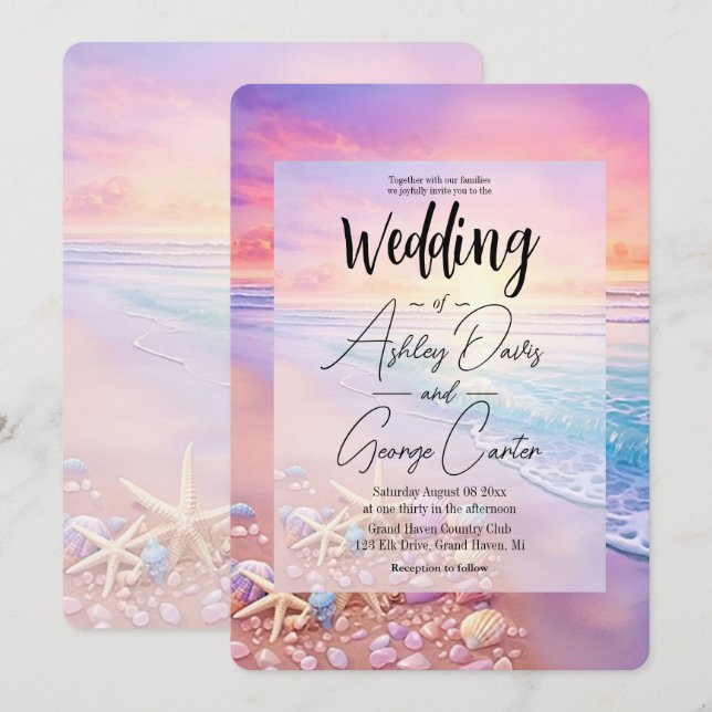 Invitación La playa en el Boda Sunset (Anverso / Reverso)