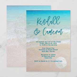 Invitación La playa muestra el dólar moderno de arena casual