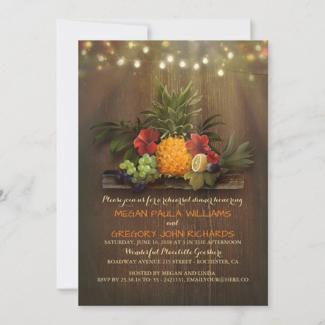 Invitación La playa tropical de la piña enciende la cena del (Anverso)