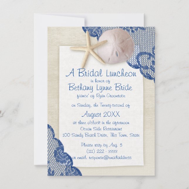 Invitación La playa y la ducha azul azul de Lace (Anverso)