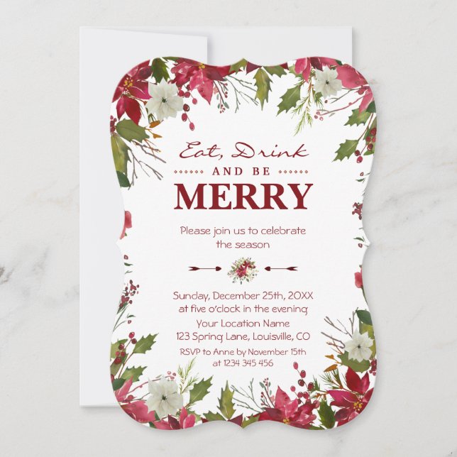 Invitación La Poinsettia Roja se come una bebida y se mora (Anverso)