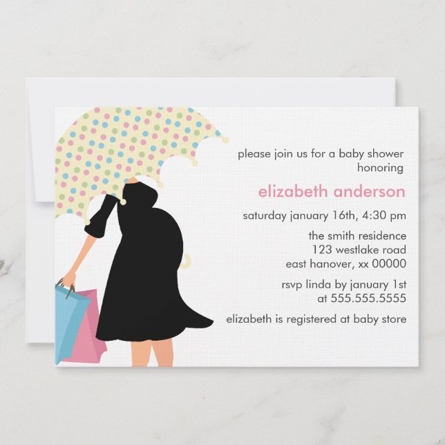 Invitación La polka arco iris pone el paraguas en Baby Shower (Anverso)