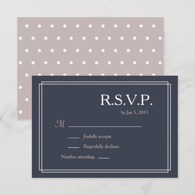Invitación La polka hace la boda blanca azul marino oscuro RS (Anverso / Reverso)
