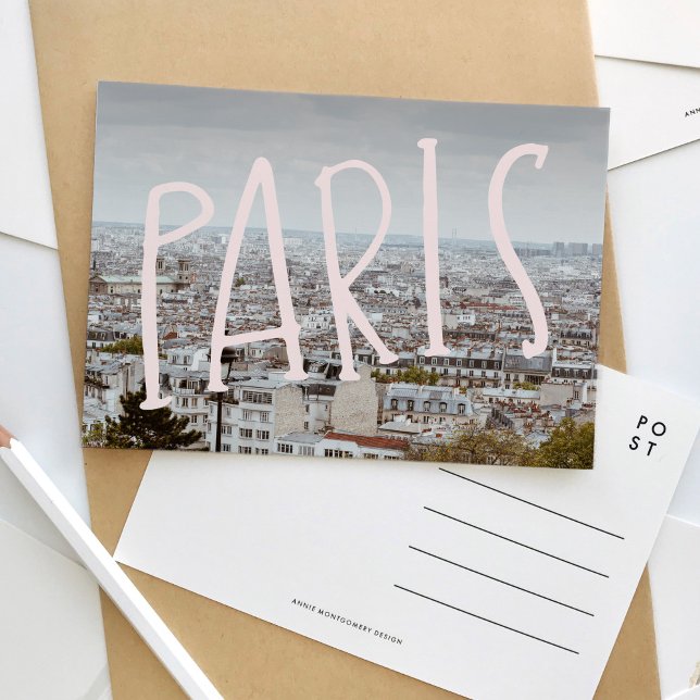 Invitación La postal escrita de la mano de París (Paris hand-lettering photography travel postcard.)