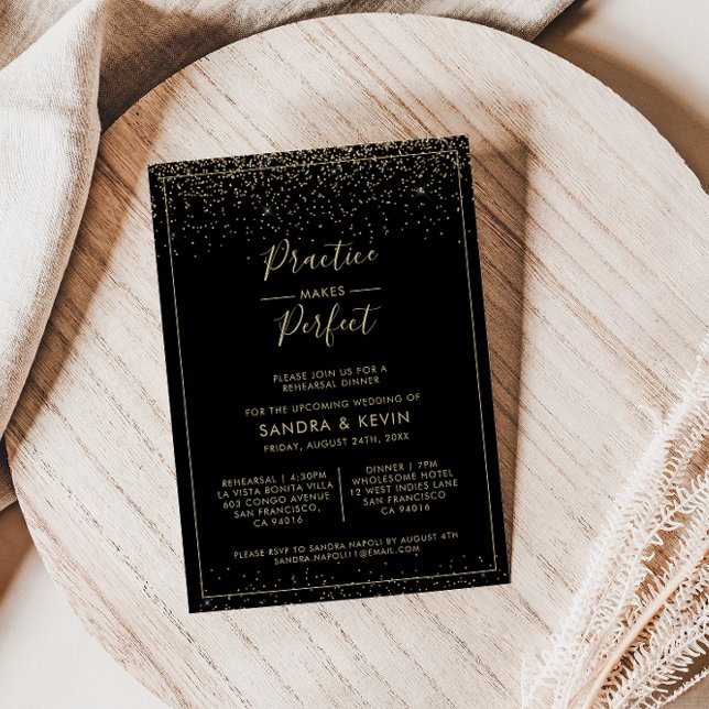 Invitación La práctica del oro hace una cena de ensayo perfec (Subido por el creador)