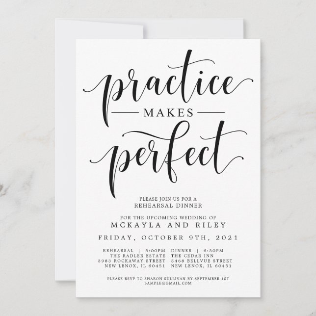 Invitación La práctica hace que el ensayo Boda perfecto para  (Anverso)